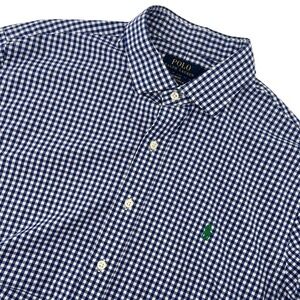 POLO RALPH LAUREN Slim Fit Stretch Poplin Gingham Check Button Down 34/35 16.5"